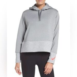 Nike Womens Dri-Fit Training Hoodie Large Gray Ribbed Sweatshirt Pullover
